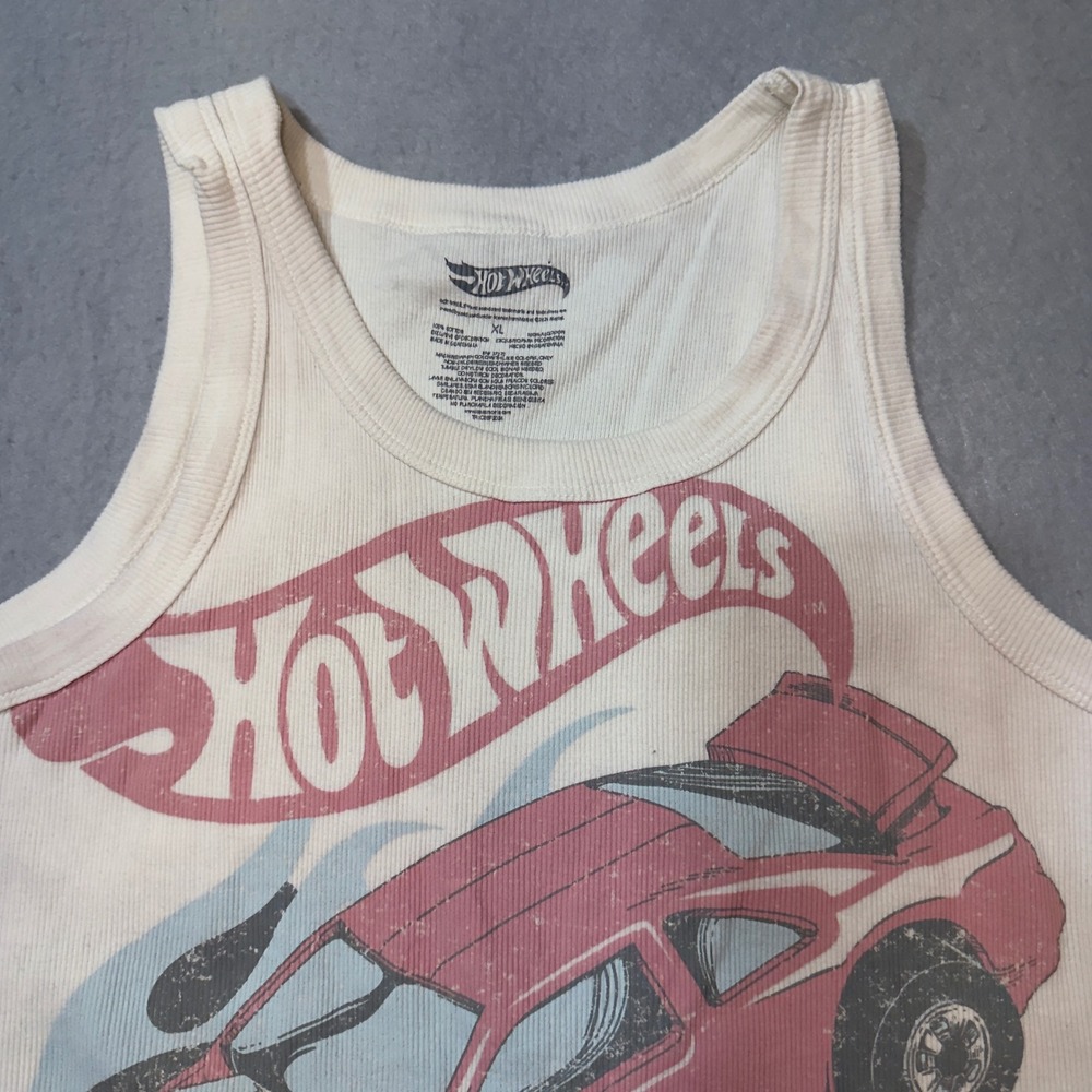 Hot Wheels Graphic Tank Top Cream Retro Car Print‎ XL, Spring, Summer, Fast Cars